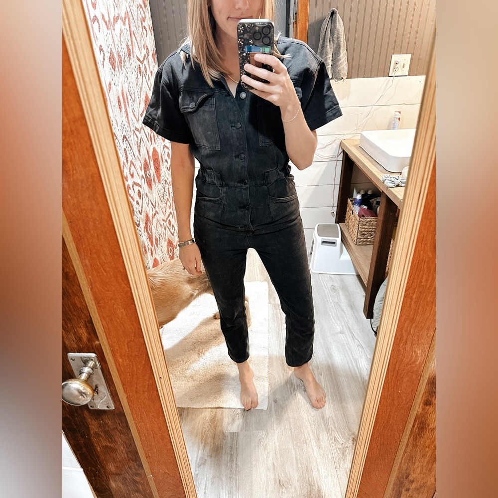 Black denim jumpsuit
